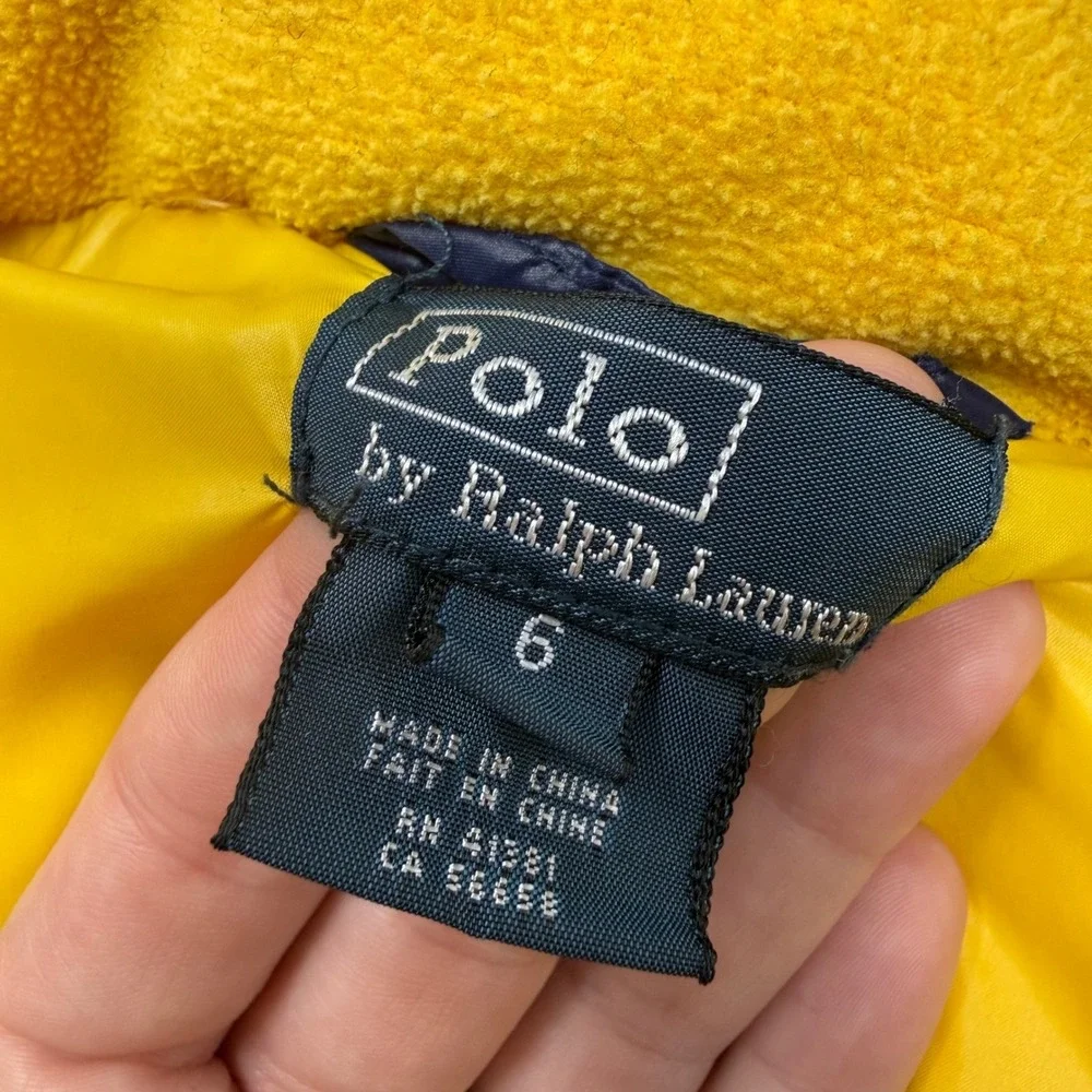 Polo Ralph Lauren Kids Size 6 Navy Yellow Down Puffer Jacket Detachable Hood